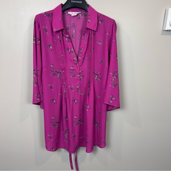 Penningtons Women’s 2X Magenta Floral Tunic Top Blouse Kimono Sleeve Plus Size - Picture 1 of 11